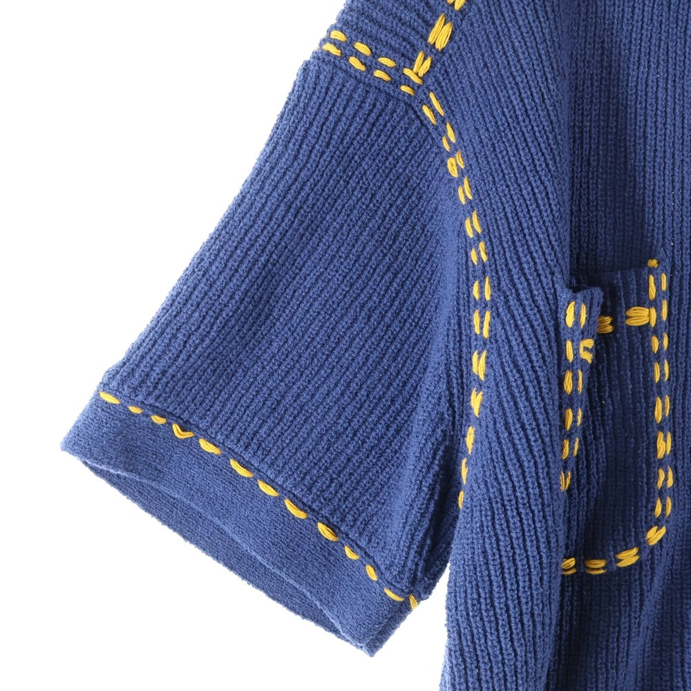 PHINGERIN(フィンガリン) 25SS PG1 BEACH SHIRT ハンドステッチ加工 コットンニット 半袖ビーチシャツ ネイビー PD-251-KN-101