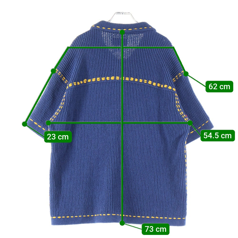 PHINGERIN(フィンガリン) 25SS PG1 BEACH SHIRT ハンドステッチ加工 コットンニット 半袖ビーチシャツ ネイビー PD-251-KN-101