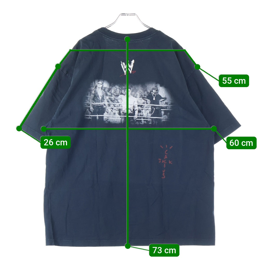 Cactus Jack(カクタスジャック) ×WWE WRESTLING IS REAL TEE レスリングイズリアル 両面プリントTシャツ 半袖クルーネックカットソー ブラック