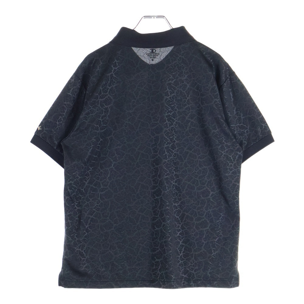 CHAMPION(チャンピオン) 総柄 フロントロゴエンブロイダリー 半袖 ポロシャツ ブラック