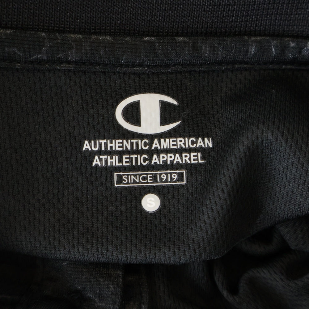 CHAMPION(チャンピオン) 総柄 フロントロゴエンブロイダリー 半袖 ポロシャツ ブラック