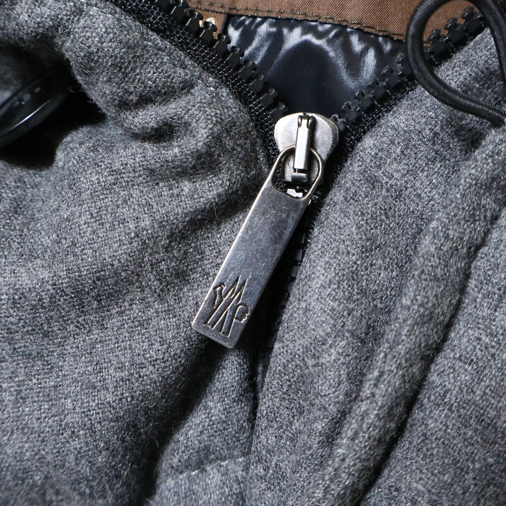 MONCLER(モンクレール) BULGARE ブルガリ ファーフーデッド ウール 中綿ジャケット グレー 69887