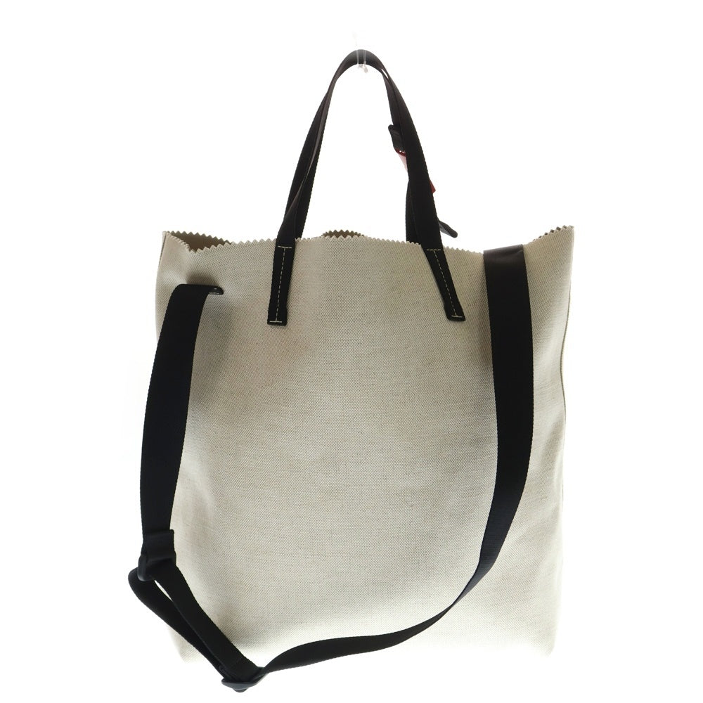 MARNI(マルニ) ロゴデザイン コットンリネン キャンバス 2Way ショルダー トートバッグ ベージュ SHMQ0084A0