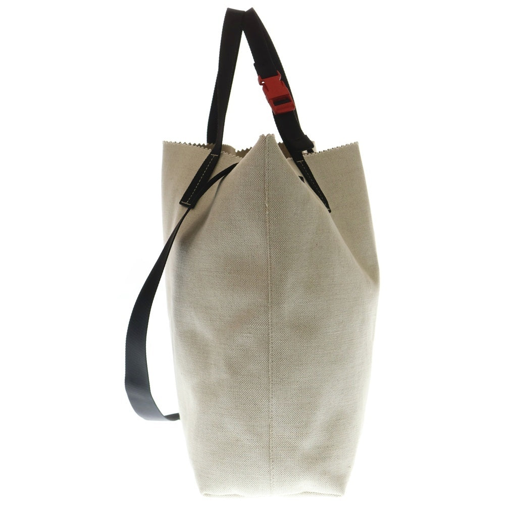 MARNI(マルニ) ロゴデザイン コットンリネン キャンバス 2Way ショルダー トートバッグ ベージュ SHMQ0084A0