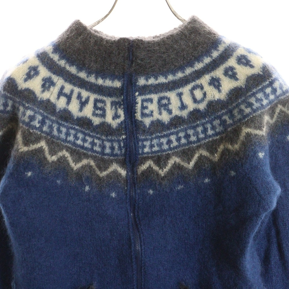 HYSTERIC GLAMOUR(ヒステリックグラマー) モヘア混 ノルディック柄 ジップアップ長袖ニット セーター ブルー 2ND-2255