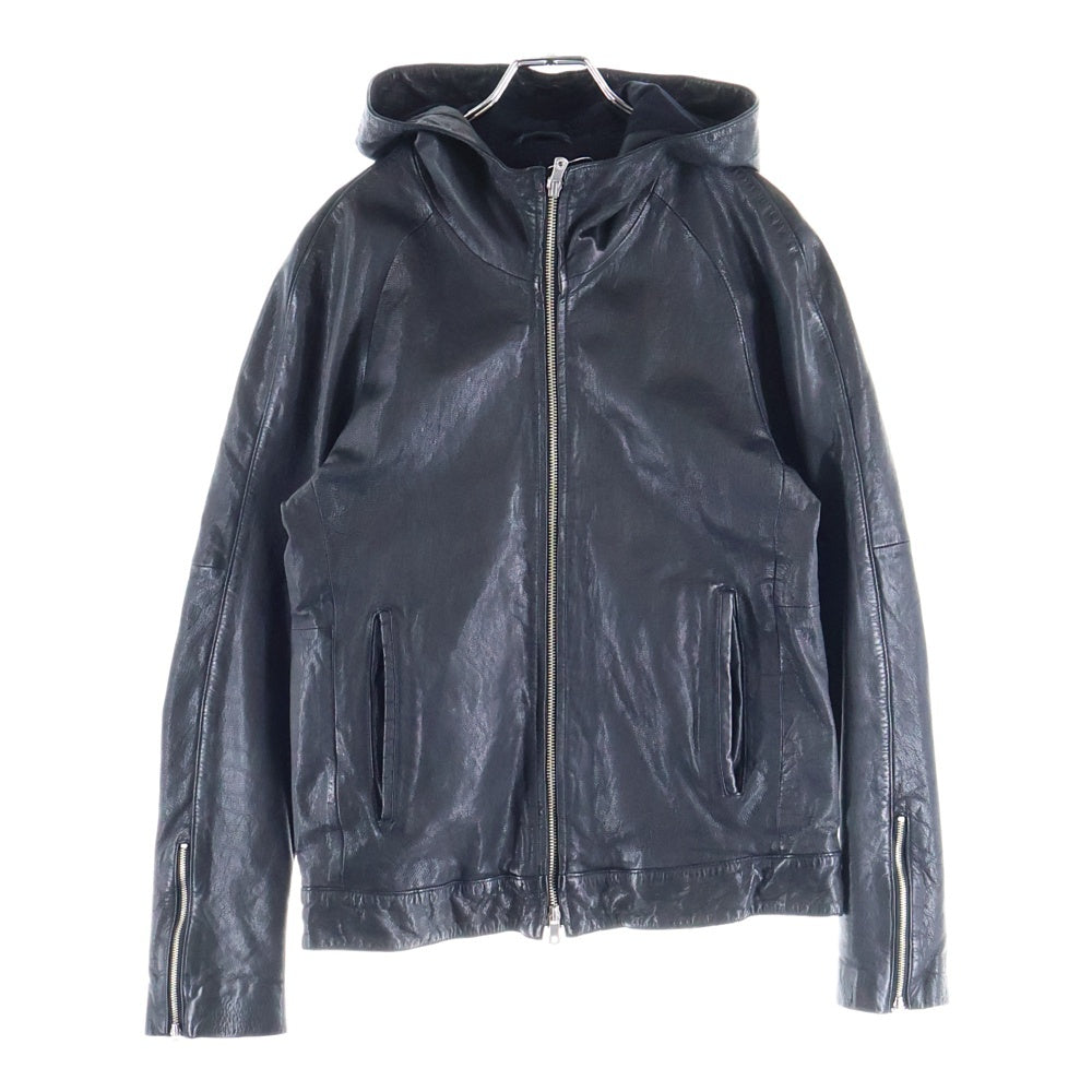 UNITED ARROWS(ユナイテッドアローズ) ゴートレザー ジップアップ フーデッドジャケット ブラック 1125-199-4070