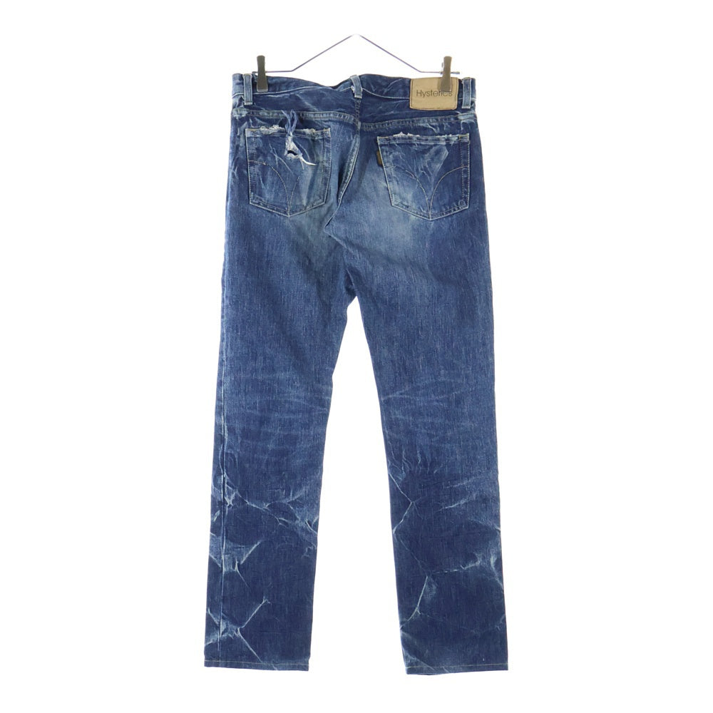 HYSTERIC GLAMOUR(ヒステリックグラマー) スタッズ装飾 ダメージ加工 ローライズ ボタンフライ デニムパンツ インディゴ 3AP-4343