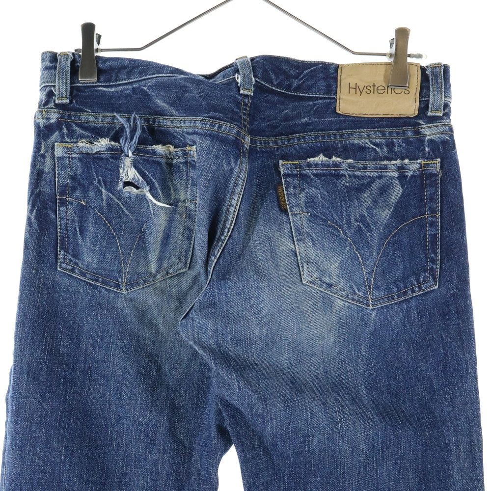 HYSTERIC GLAMOUR(ヒステリックグラマー) スタッズ装飾 ダメージ加工 ローライズ ボタンフライ デニムパンツ インディゴ 3AP-4343