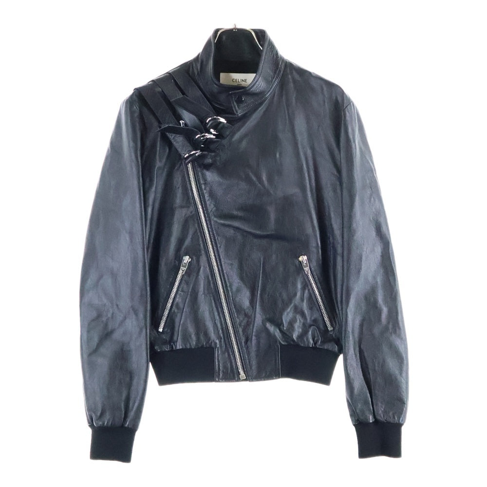 CELINE(セリーヌ) ストラップ付きブルゾン シープスキン ダブルライダース レザージャケット ブラック 2E216291D