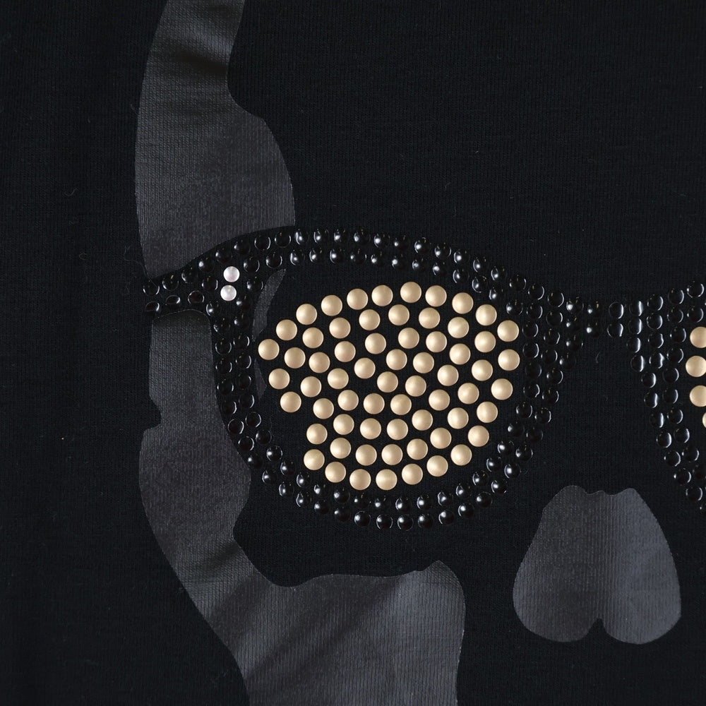 lucien pellat-finet(ルシアンペラフィネ) ロゴプリント バックスカルスタッズ Tシャツ 半袖カットソー ブラック YMP-1303H