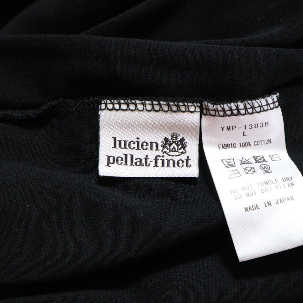 lucien pellat-finet(ルシアンペラフィネ) ロゴプリント バックスカルスタッズ Tシャツ 半袖カットソー ブラック YMP-1303H