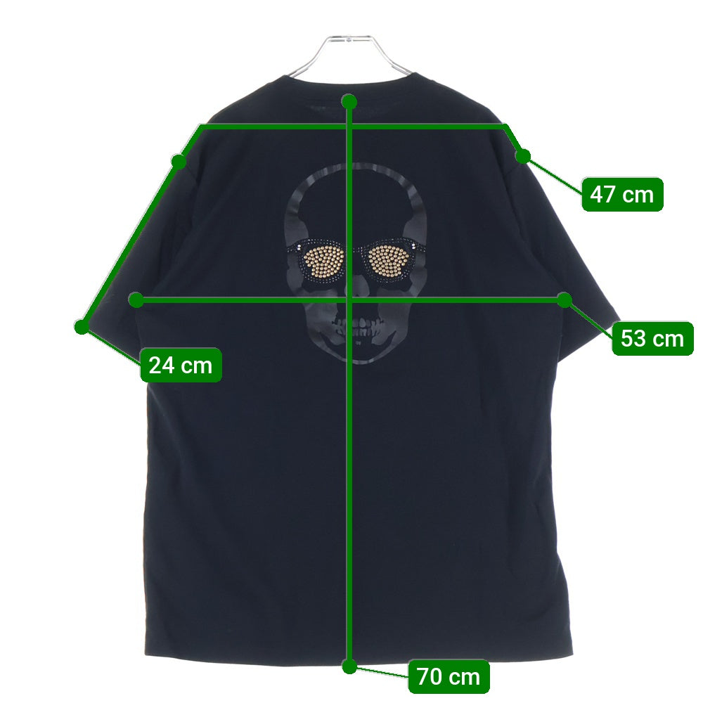 lucien pellat-finet(ルシアンペラフィネ) ロゴプリント バックスカルスタッズ Tシャツ 半袖カットソー ブラック YMP-1303H