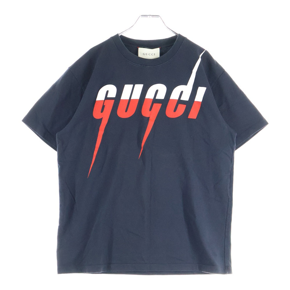 GUCCI(グッチ) GUCCIブレードロゴプリント クルーネック 半袖Tシャツ カットソー ブラック/レッド 565806