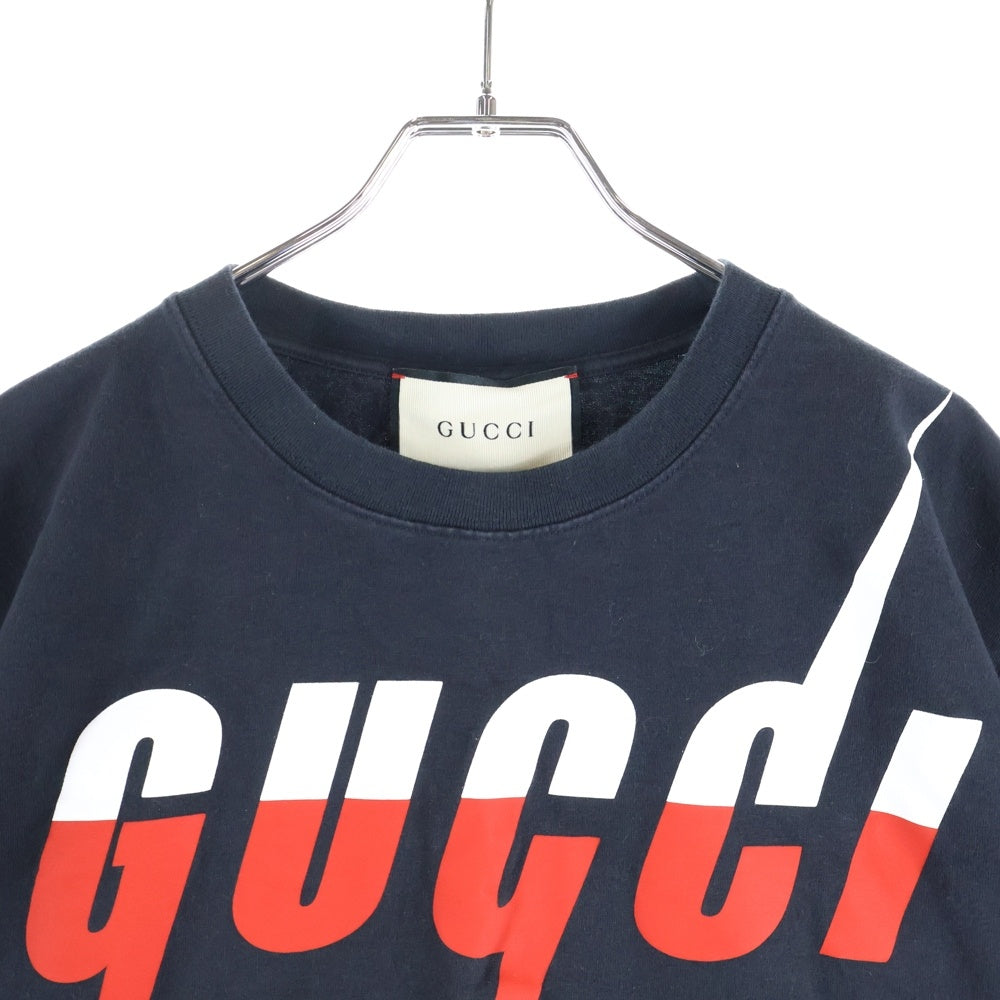 GUCCI(グッチ) GUCCIブレードロゴプリント クルーネック 半袖Tシャツ カットソー ブラック/レッド 565806