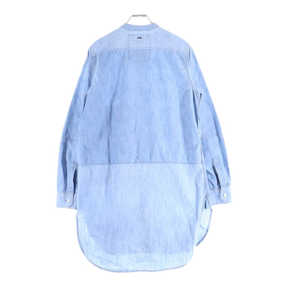 G-STAR RAW(ジースターロウ) STALT 3D LONG SHIRT ノーカラー デニム長袖シャツ ブルー