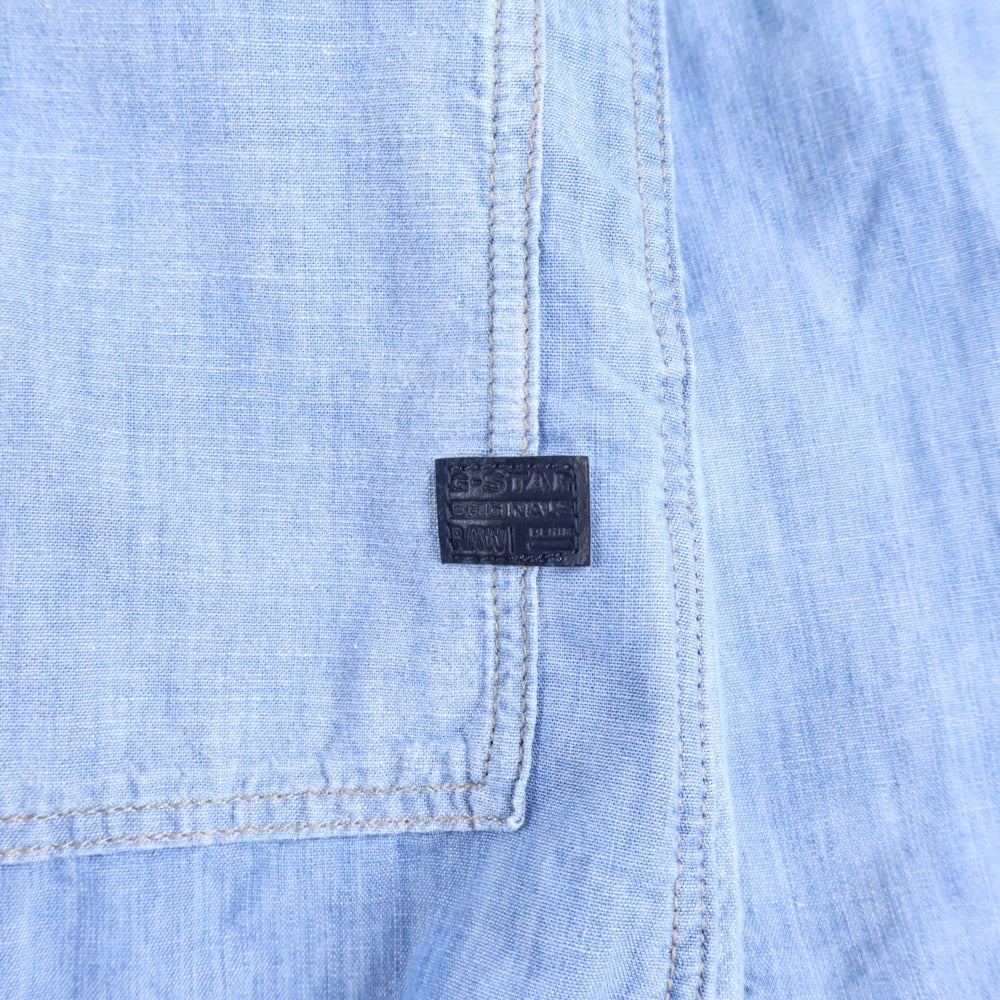 G-STAR RAW(ジースターロウ) STALT 3D LONG SHIRT ノーカラー デニム長袖シャツ ブルー