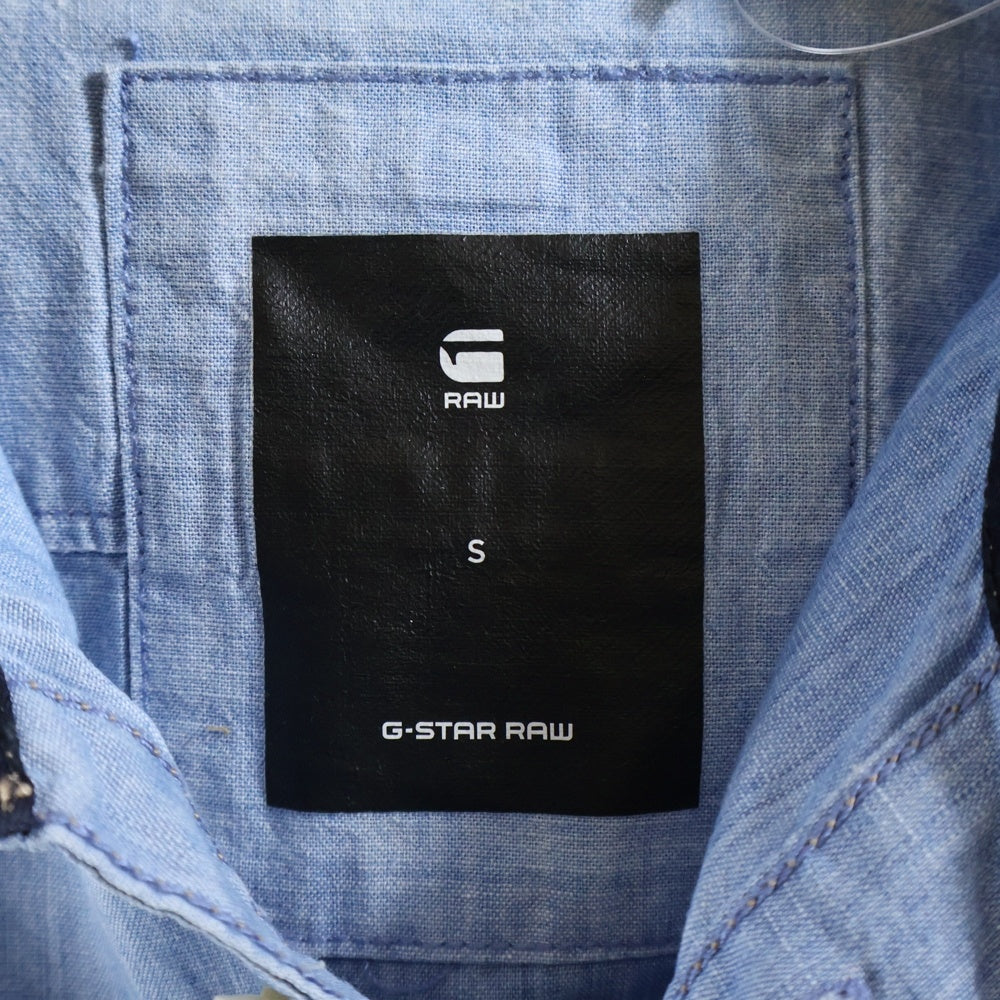 G-STAR RAW(ジースターロウ) STALT 3D LONG SHIRT ノーカラー デニム長袖シャツ ブルー