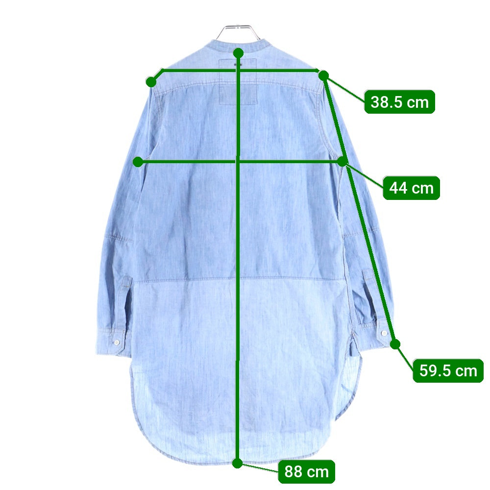 G-STAR RAW(ジースターロウ) STALT 3D LONG SHIRT ノーカラー デニム長袖シャツ ブルー