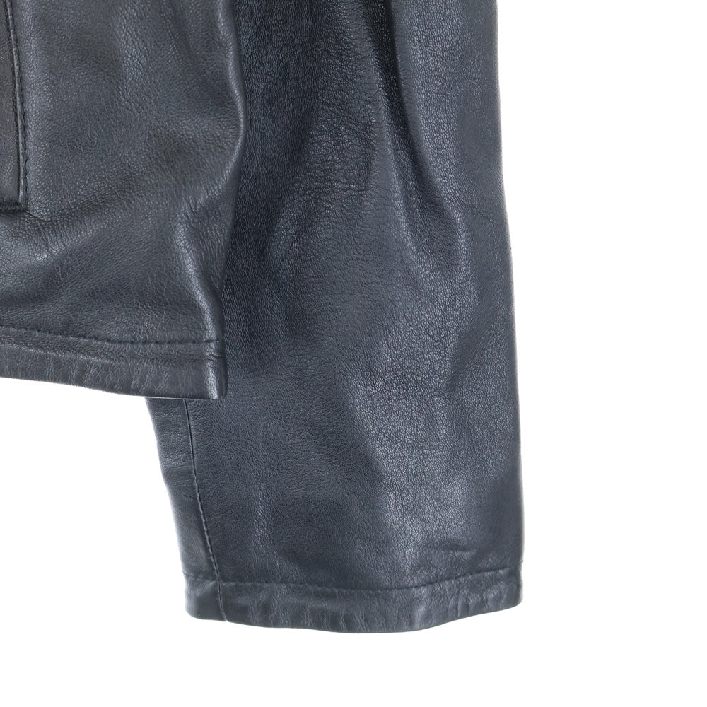 G-STAR RAW(ジースターロウ) 胸ロゴデザイン ダブルポケット ジップアップ レザー ライダースジャケット ブラック