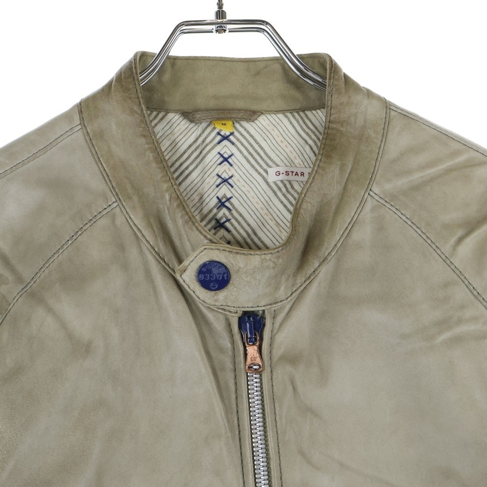 G-STAR RAW(ジースターロウ) NEW ESSENTIAL LEATHER JKT ニュー エッセンシャル マルチポケット レザー ライダースジャケット ベージュ