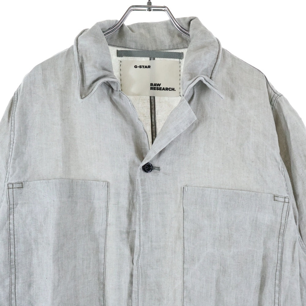 G-STAR RAW(ジースターロウ) 胸ロゴデザイン マルチポケット オープンカラー コットン 長袖シャツ グレー