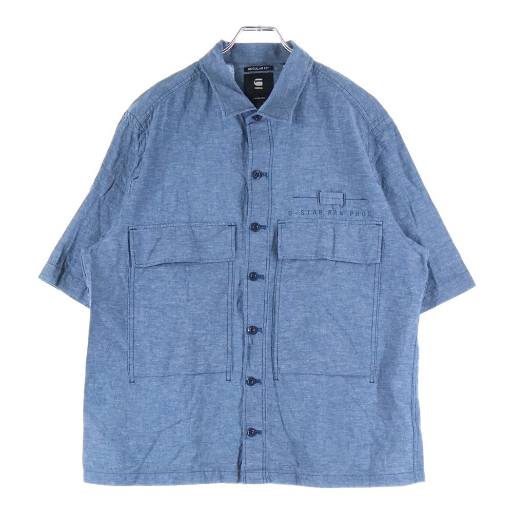 G-STAR RAW(ジースターロウ) 胸ロゴデザイン ダブルポケット レギュラーカラー デニム半袖シャツ インディゴ