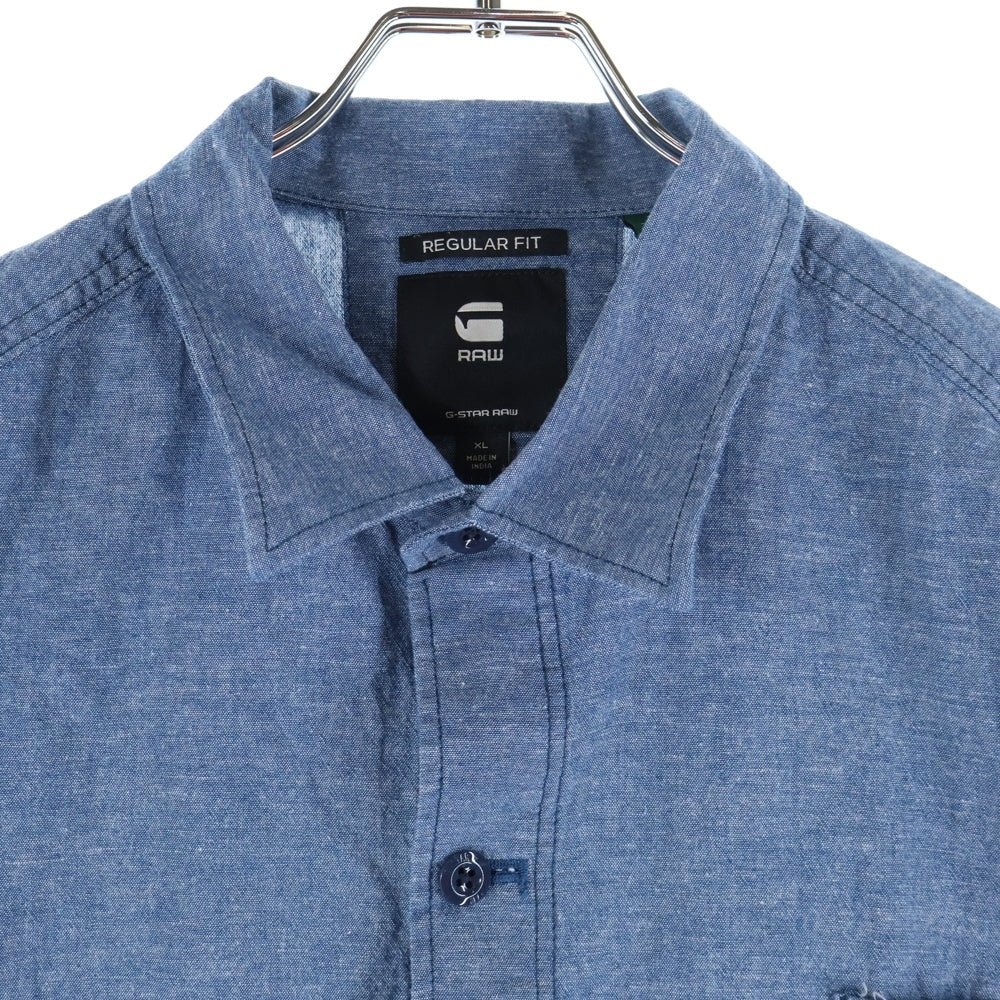 G-STAR RAW(ジースターロウ) 胸ロゴデザイン ダブルポケット レギュラーカラー デニム半袖シャツ インディゴ