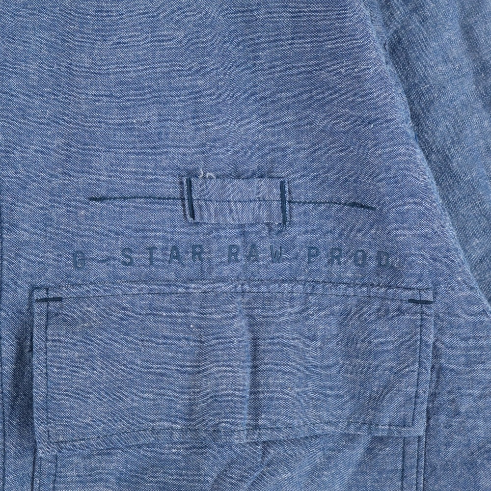 G-STAR RAW(ジースターロウ) 胸ロゴデザイン ダブルポケット レギュラーカラー デニム半袖シャツ インディゴ