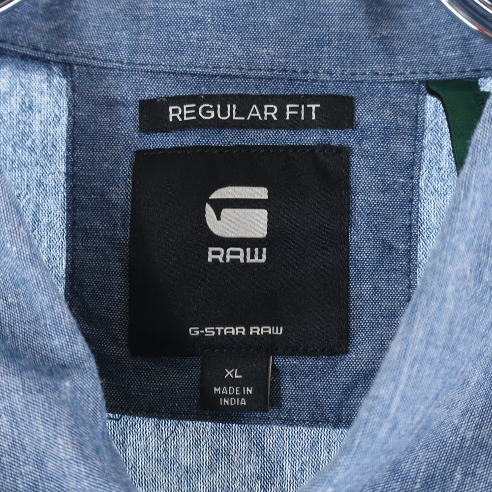 G-STAR RAW(ジースターロウ) 胸ロゴデザイン ダブルポケット レギュラーカラー デニム半袖シャツ インディゴ