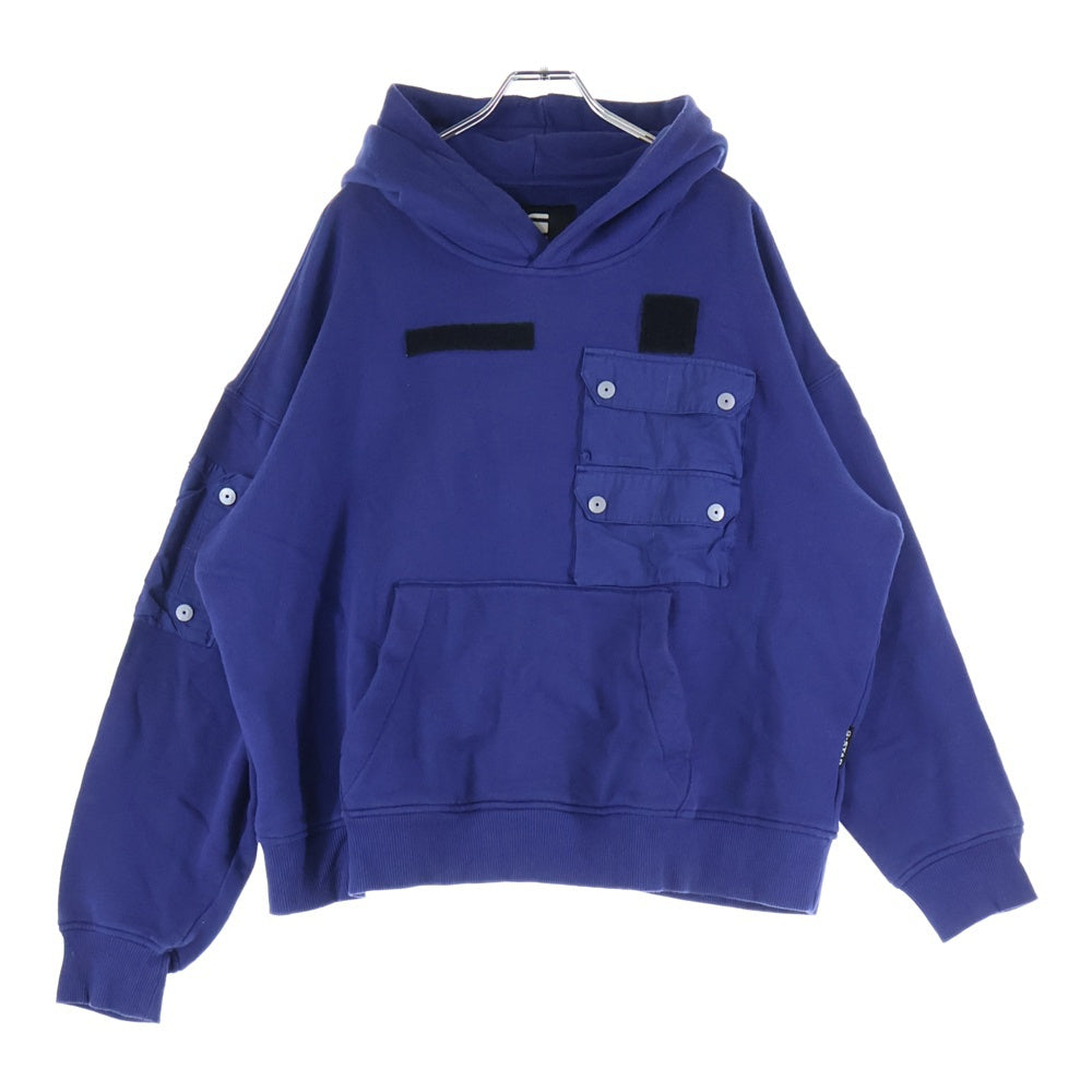 G-STAR RAW(ジースターロウ) フロントナイロン切り替え カンガルーポケット フーデッド スウェット パーカー ブルー