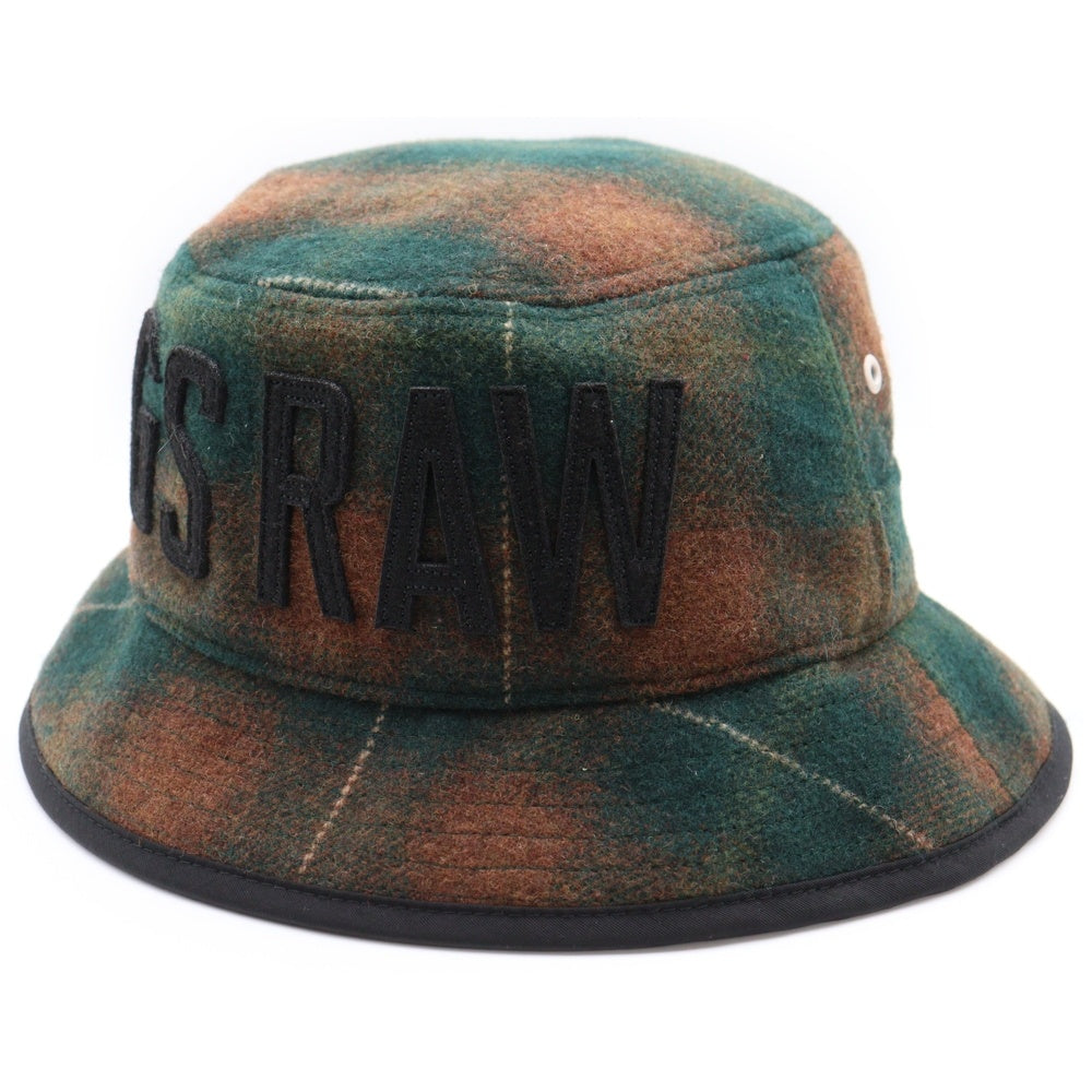 G-STAR RAW(ジースターロウ) ロゴデザイン チェック柄 バケットハット 帽子 ブラウン/グリーン