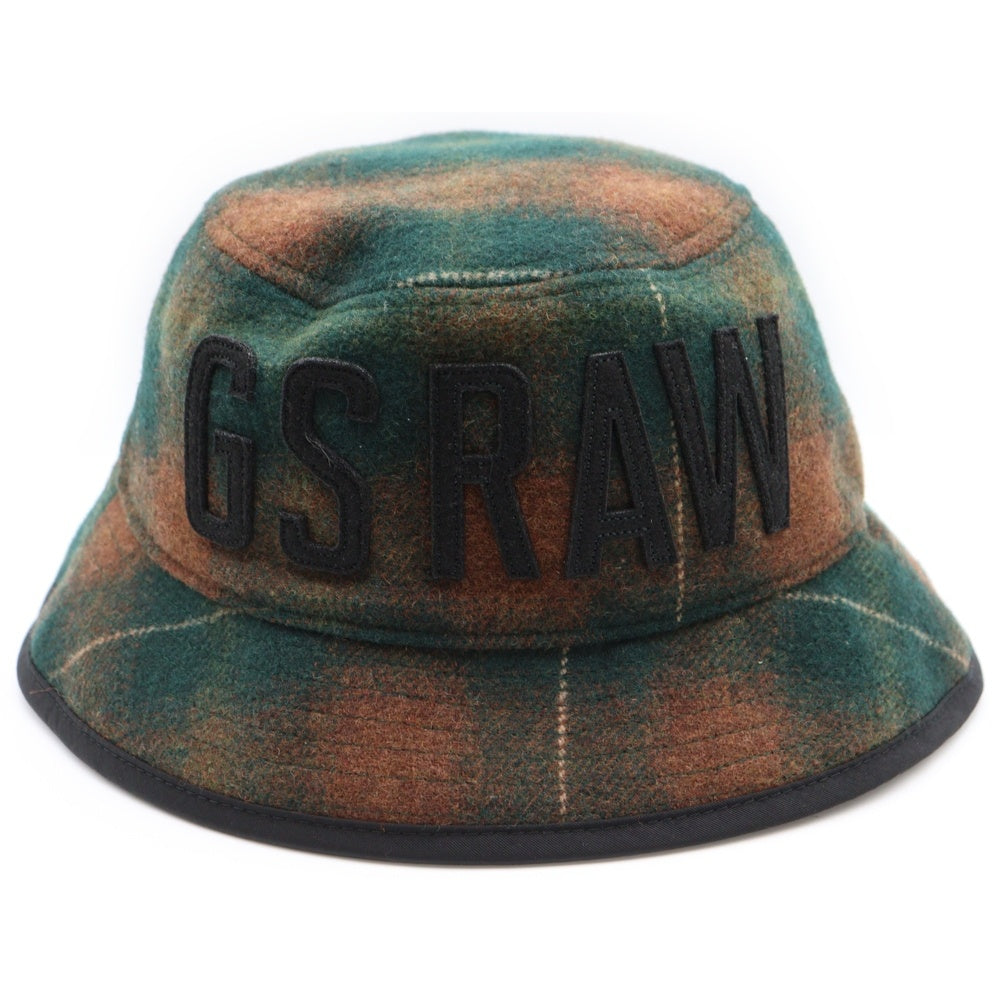 G-STAR RAW(ジースターロウ) ロゴデザイン チェック柄 バケットハット 帽子 ブラウン/グリーン