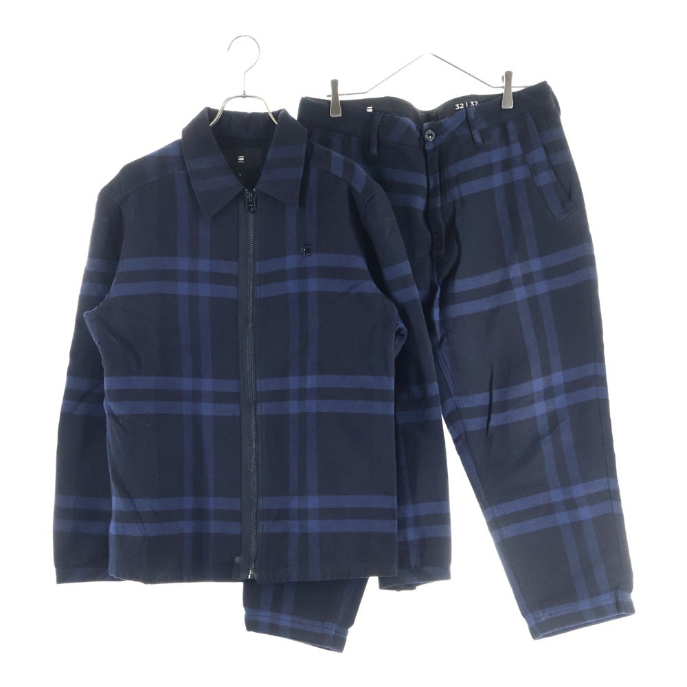 G-STAR RAW(ジースターロウ) 胸ロゴデザイン レギュラーカラー チェック柄 ジップアップ ジャケット チェック柄 マルチポケット ジップアップ コットンパンツ セットアップ ブラック