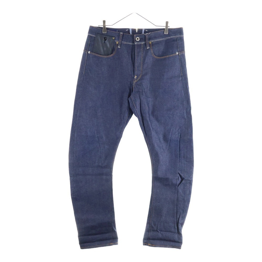 G-STAR RAW(ジースターロウ) レザーポケット切り替え ロゴエンブロイダリーデザイン ボタンフライ デニムパンツ インディゴ