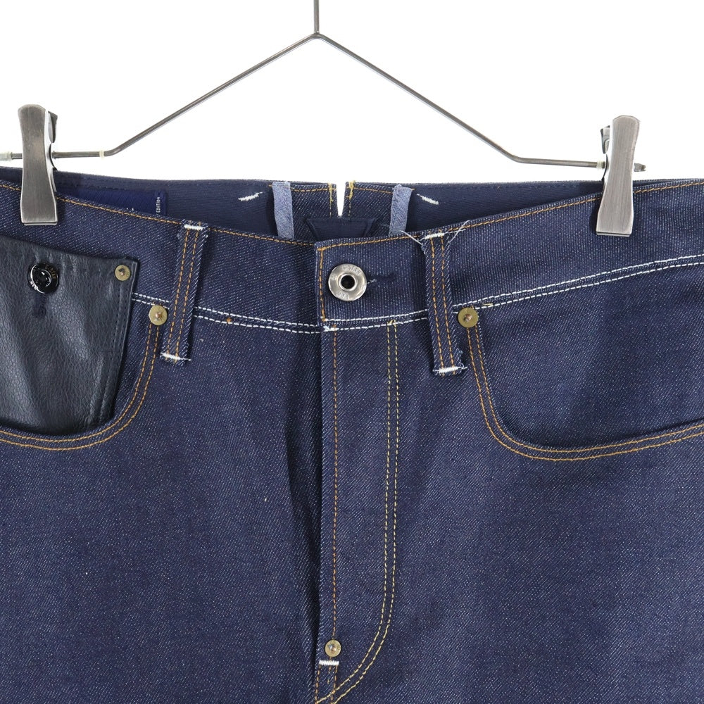 G-STAR RAW(ジースターロウ) レザーポケット切り替え ロゴエンブロイダリーデザイン ボタンフライ デニムパンツ インディゴ