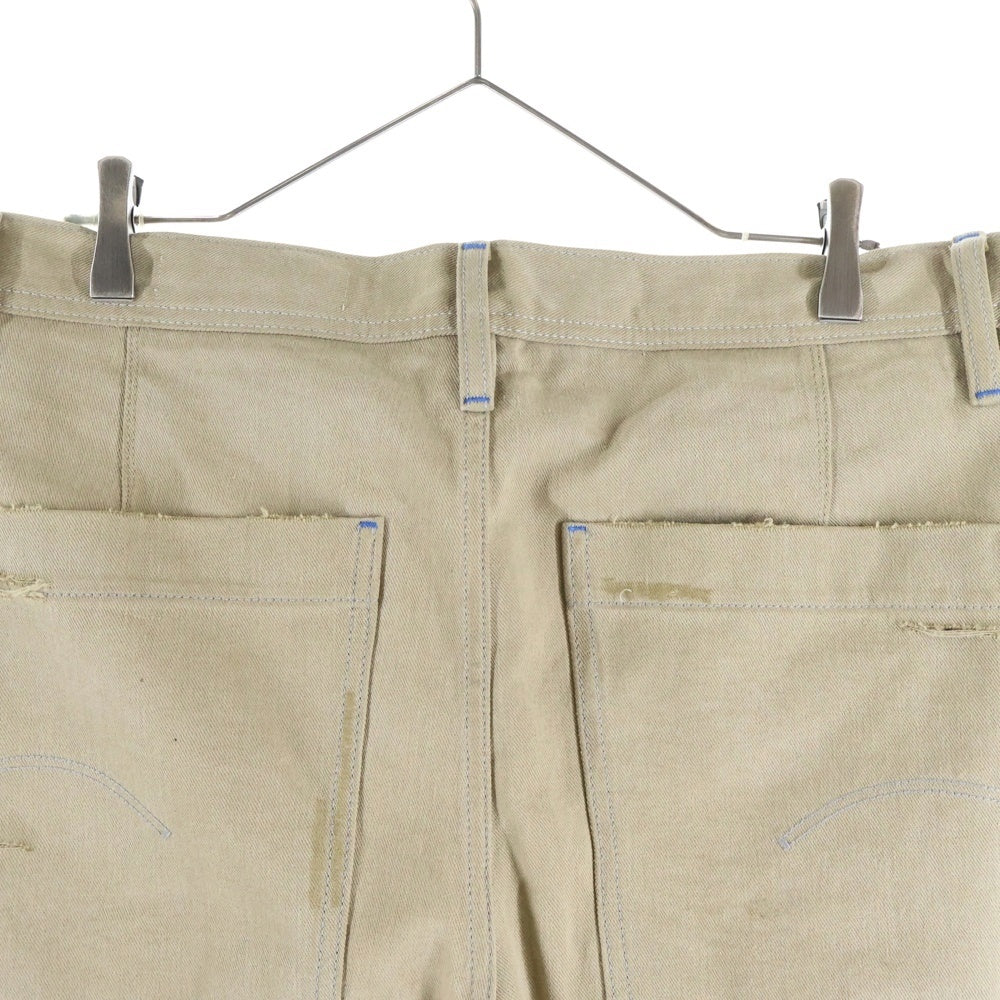 G-STAR RAW(ジースターロウ) ロゴデザインボタン ダメージ加工 マルチポケット ジップアップ デニムパンツ ベージュ