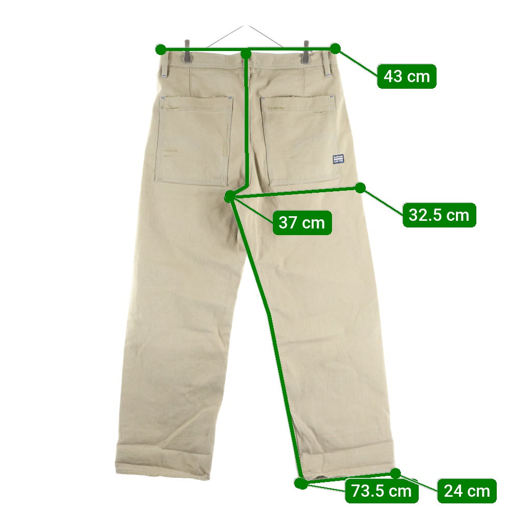 G-STAR RAW(ジースターロウ) ロゴデザインボタン ダメージ加工 マルチポケット ジップアップ デニムパンツ ベージュ