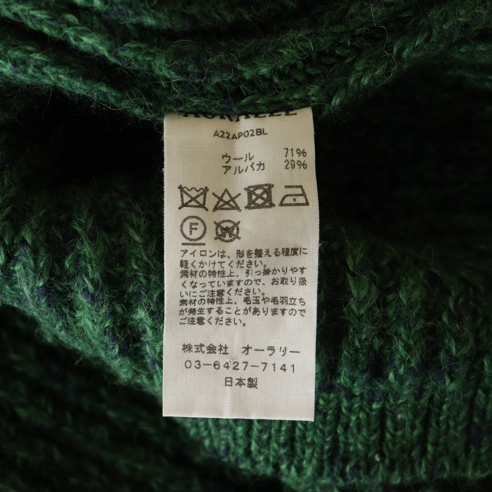 AURALEE(オーラリー) WOOL BABY ALPACA MIX RIB KINT P/O ウールアルパカ クルーネック リブニット セーター グリーン A22AP02BL