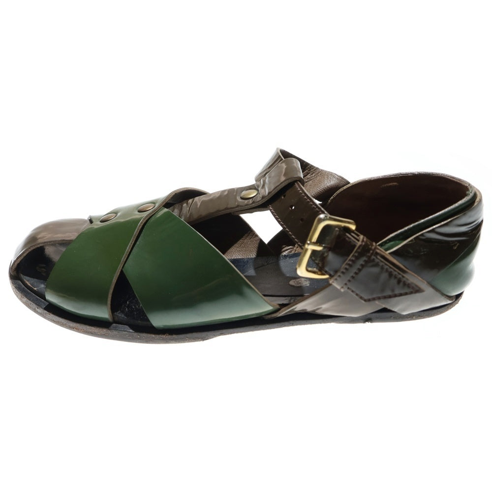 MARNI(マルニ) エナメルレザー ベルトストラップ レザーサンダル レディース ローカットシューズ カーキ