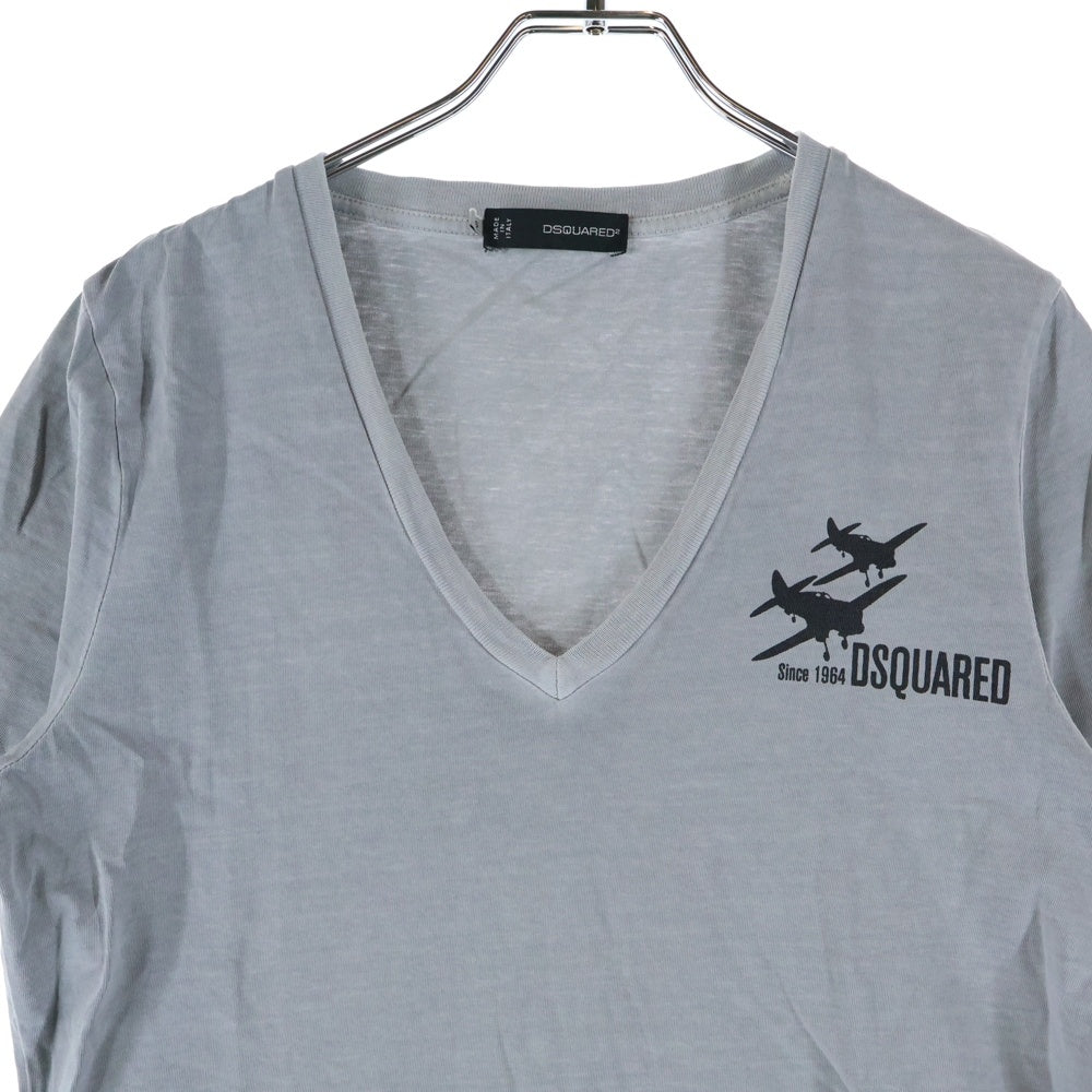 DSQUARED2(ディースクエアード) Vネック フロントロゴプリント 半袖Tシャツ カットソー グレー