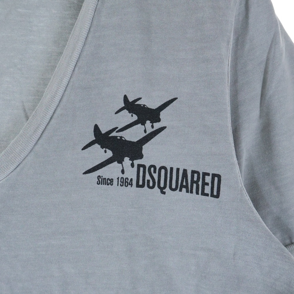 DSQUARED2(ディースクエアード) Vネック フロントロゴプリント 半袖Tシャツ カットソー グレー