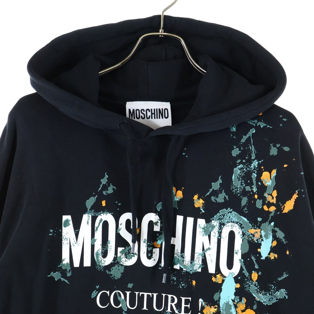 MOSCHINO(モスキーノ) 24SS LOGO PRINTED DRAWSTRING HOODIE ロゴプリント ペインティングデザイン スウェット プルオーバーパーカー ブラック 241ZRA17172028