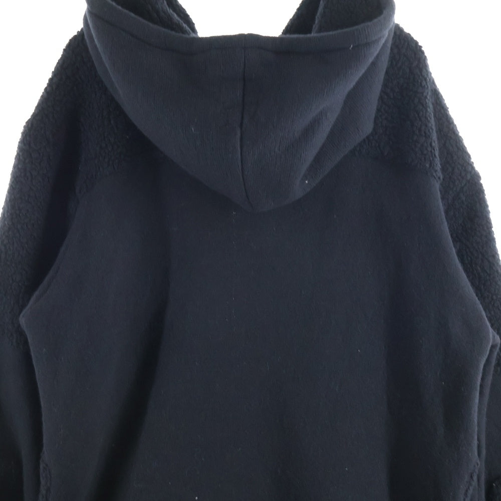 GIUSEPPE ZANOTTI(ジュゼッペ ザノッティ) フロントロゴ刺繍 ボア切り替え ジップアップスウェットパーカー フーディー ブラック