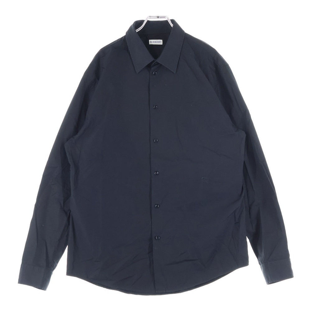 BURBERRY(バーバリー) エンブロイダリー ロゴ チェック 長袖 シャツ ブラック 8091925