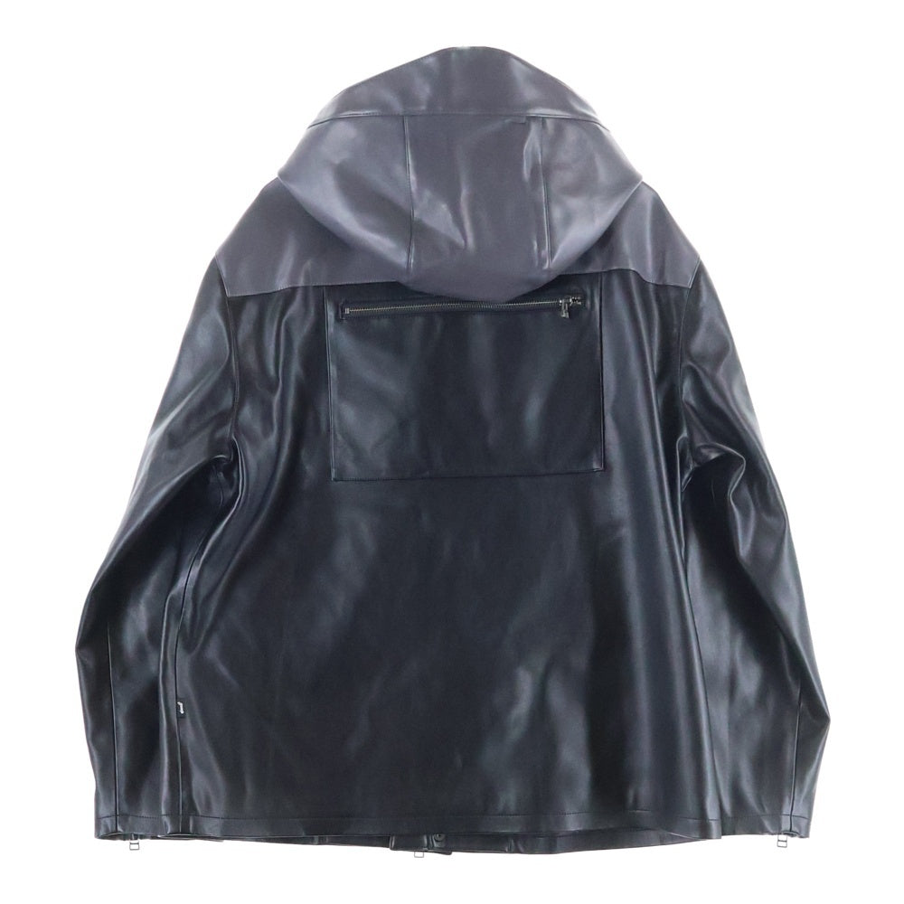 glamb(グラム) ×HIDE LAMB LEATHER LINE PARKA ヒデ ラム ライン ジップアップパーカー フーデッドレザージャケット ブラック