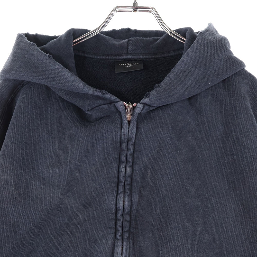 BALENCIAGA(バレンシアガ) Painted Zip-up Hoodie ダメージ加工 バックペイント ジップアップフーディ スウェットパーカー ブラック 803264 TRVU1
