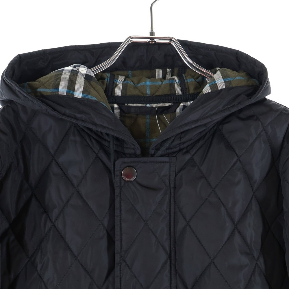 BURBERRY(バーバリー) マルチポケット ドローストリング ジップアップ フーデッド キルティングコート ブラック