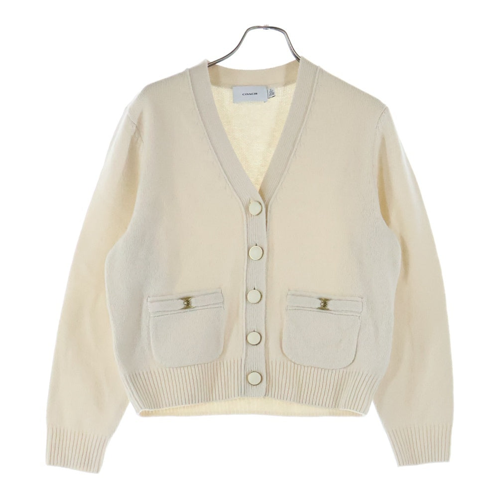 COACH(コーチ) ロゴデザインプレート ダブルポケット 5B ニット カーディガン レディース ホワイト