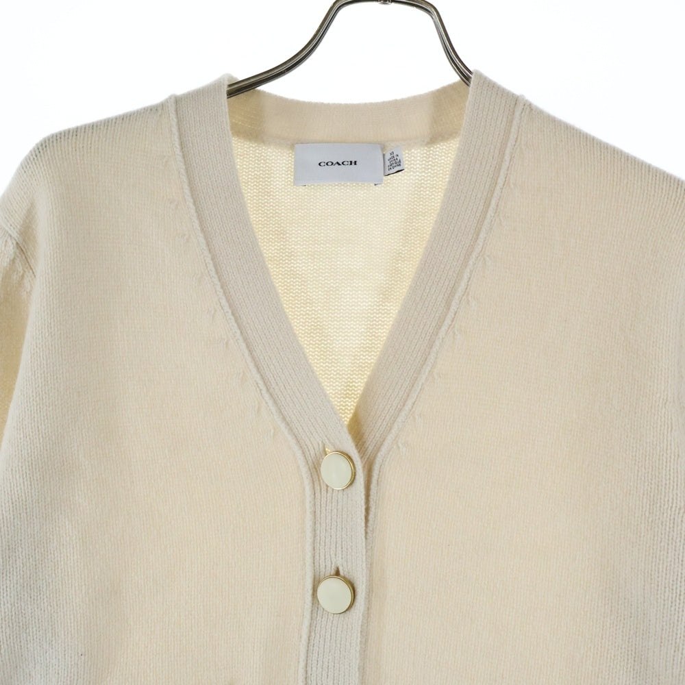 COACH(コーチ) ロゴデザインプレート ダブルポケット 5B ニット カーディガン レディース ホワイト
