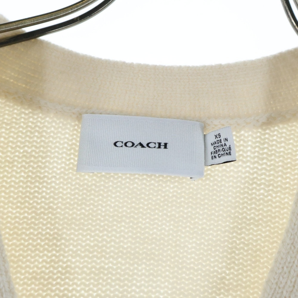 COACH(コーチ) ロゴデザインプレート ダブルポケット 5B ニット カーディガン レディース ホワイト